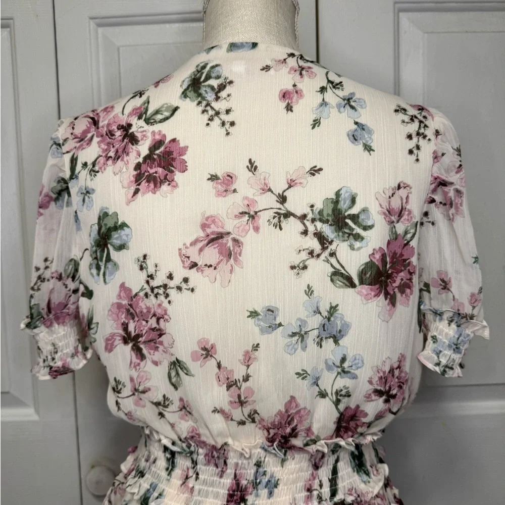 Floral Ruffle Dress Olivaceous Smocked Dress M